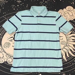 LL Bean Polo Shirt Stripped Mens Large Regular Blue Casual Preppy
